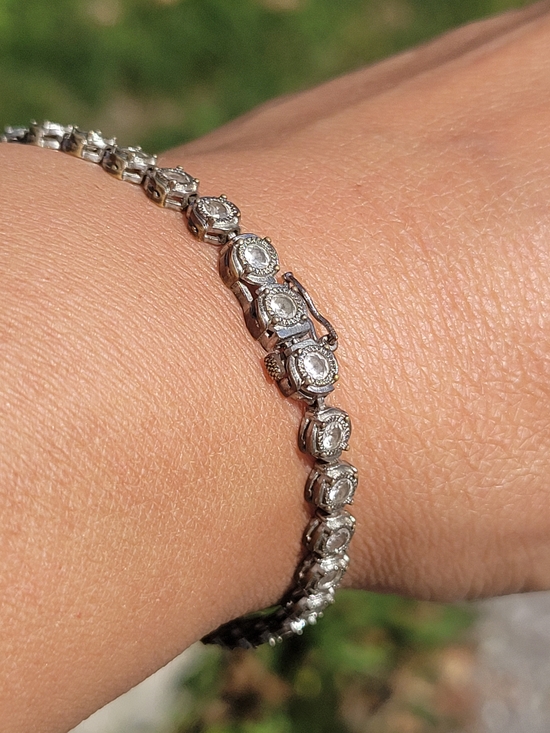 The Unbranded Brand Jewelry - Vintage 90s White Diamantie Tennis Bracelet Unmarked/non Magnetic Could Be Strlg